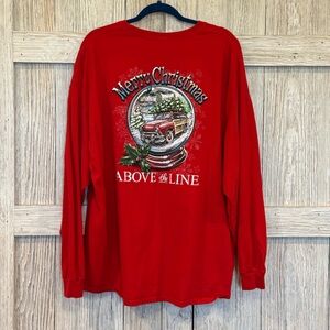 Gildan Ultra Cotton Above the Line Red Long Sleeve Shirt Sz 3XL Merry Christmas